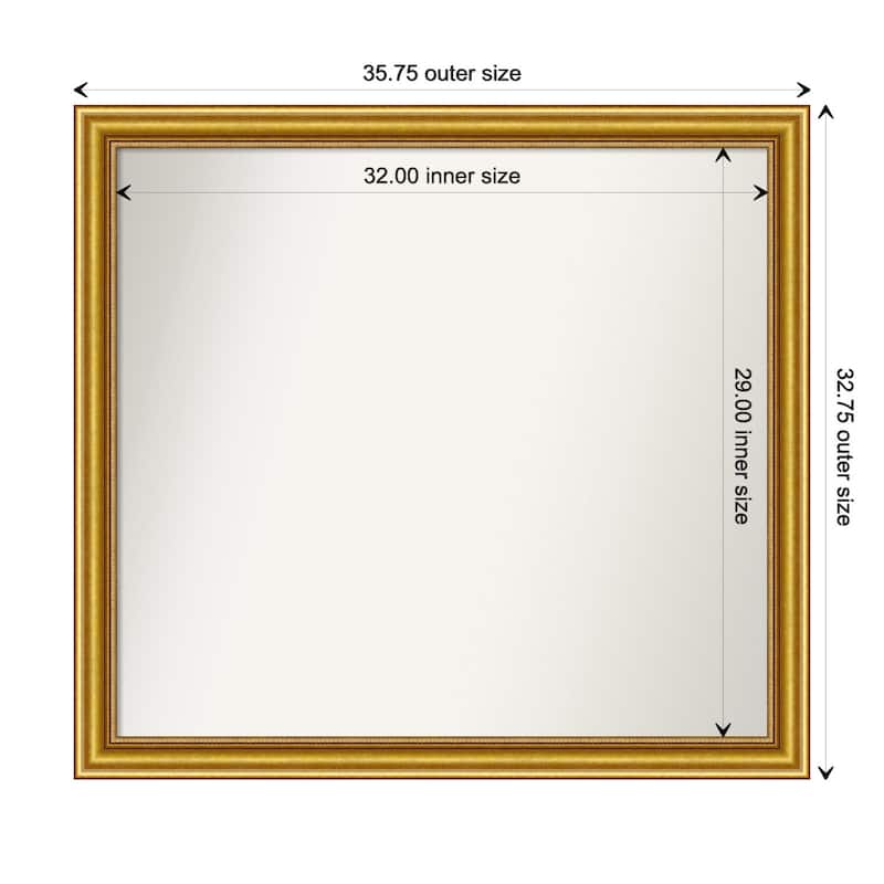 Townhouse Gold Framed Non-Beveled Custom Wall Mirror, Bathroom Vanity Mirror - Outer Size: 35.75 x 32.75