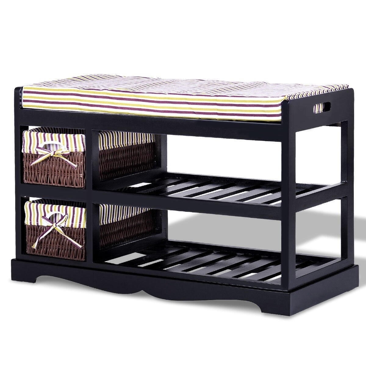 Shop 2 Basket Padded Entryway Shoe Storage Bench Rack Black