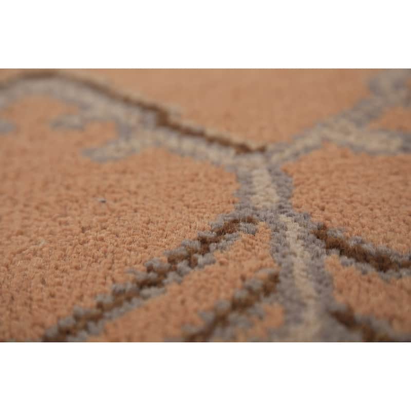 Orange Floral Oushak Indian Area Rug Handmade Wool Carpet - 9'1"x 11'11"