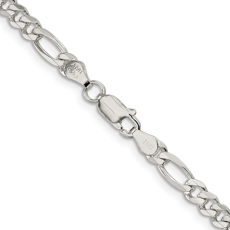Curata 925 Sterling Silver Solid 4.75mm Pave Flat Figaro Chain for Men