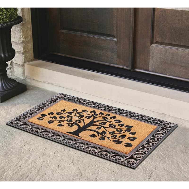 A1HC First Impression Hand Finished Rubber and Coir Classic Paisley Border Extra Large Double Doormat (30" x 48")