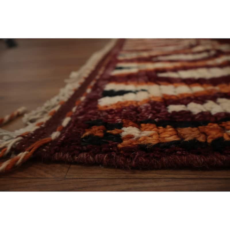 Hand Knotted Oriental 100% Wool Carpet Modern Tribal Red Moroccan Area Rug - 9' 8'' X 6' 10''