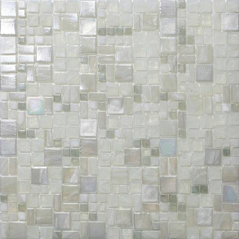 10 pack 12.4-in x 12.6-in Pearl White Mini Versailles Glass Mosaic Floor and Wall Tile (10.85 Sq ft/case)