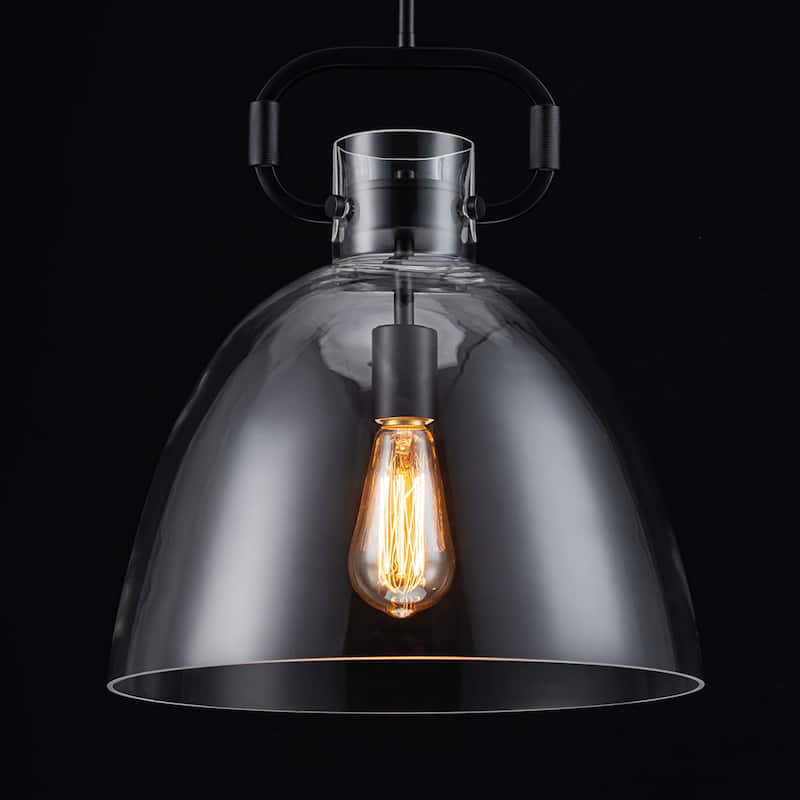 Starskys 1-Light Industrial Pendant Light with Bowl-Shaped Clear Glass Shade