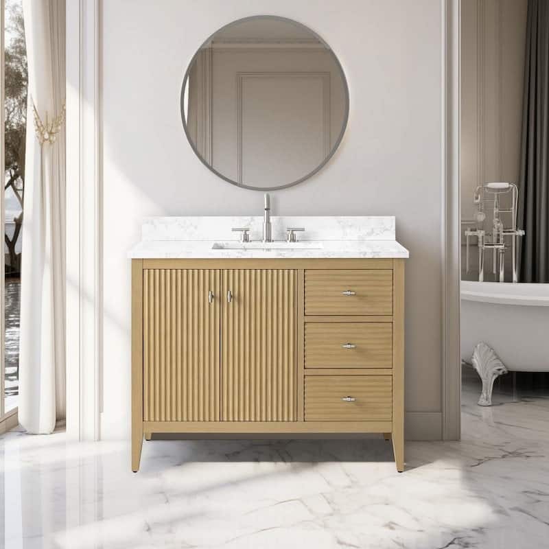 Vanity Art 42" Single Sink Bathroom Vanity Cabinet with Engineered Marble Countertop