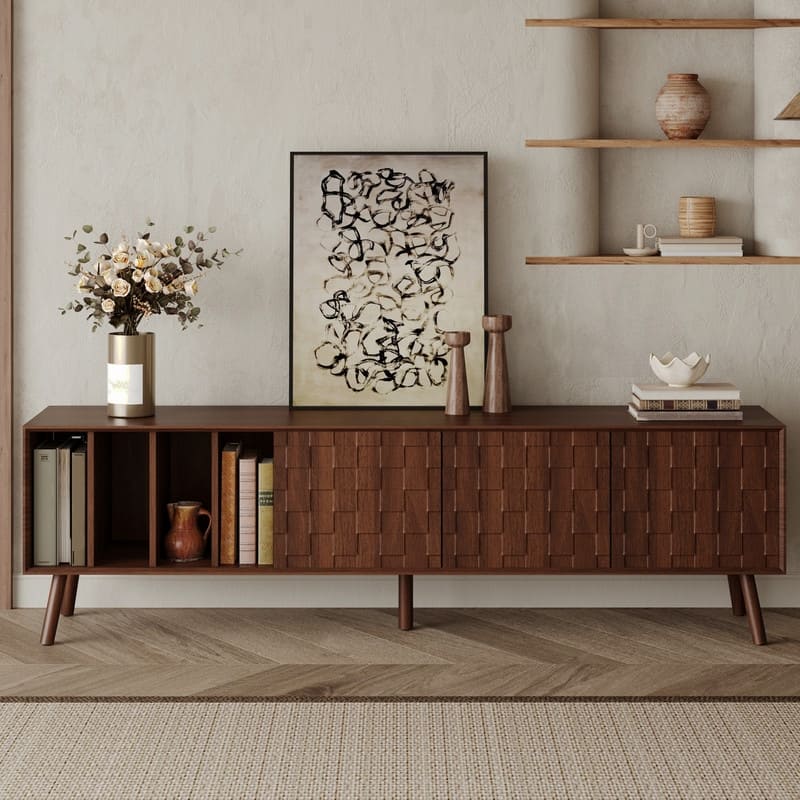 Mid-Century Modern 68" TV Stand for TVs up to 75", Media Console Table Entertainment Center with Solid Wood Legs