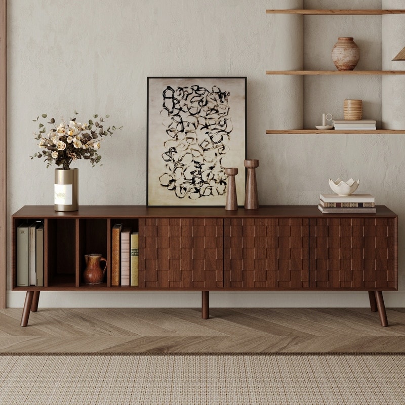 Mid-Century Modern 68" TV Stand for TVs up to 75", Media Console Table Entertainment Center with Solid Wood Legs