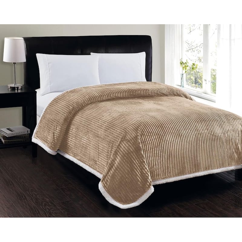 Ultra Lush King Size Reversible Sherpa Corduroy Blanket (108" x 90") - Taupe - King