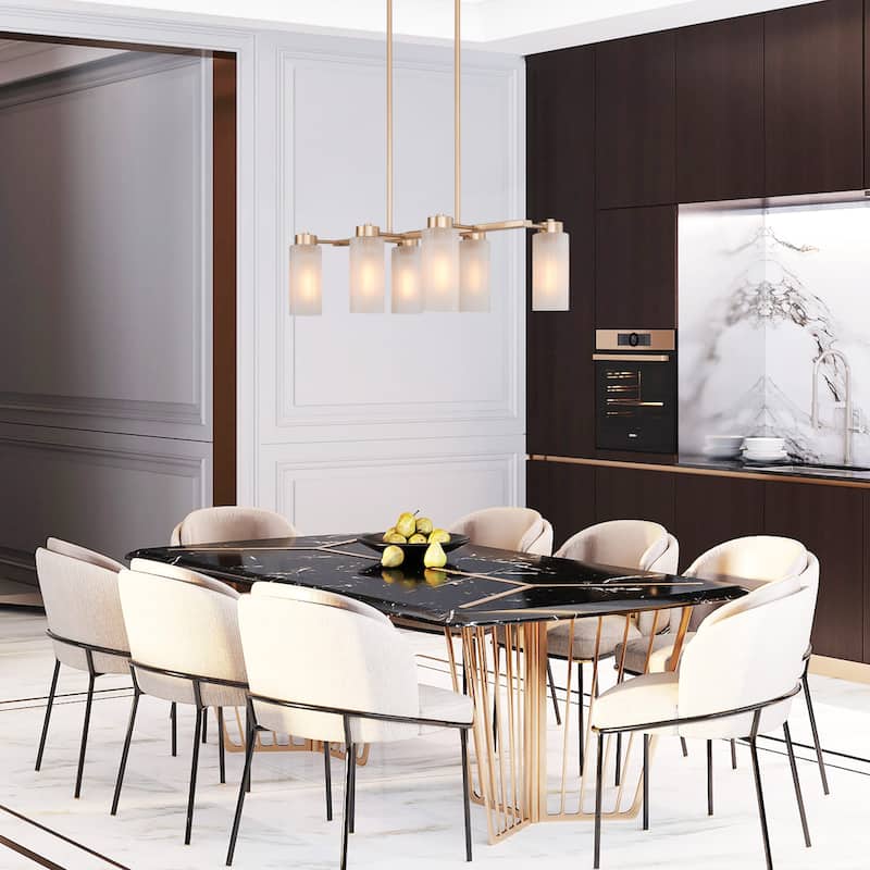 Mid-century Modern 6-Light Gold Linear Chandelier Glass Island Lights for Dining Room - L24.4" x W13" x H74''