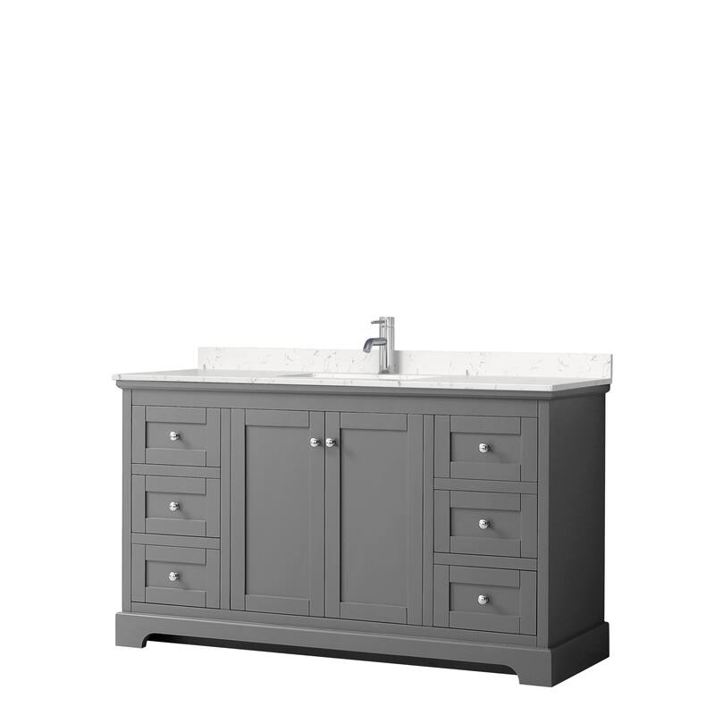 Avery 60 Inch Single Vanity, Cultured Marble Top - Dark Gray, Chrome Trim,Carrara Cultured Marble Top
