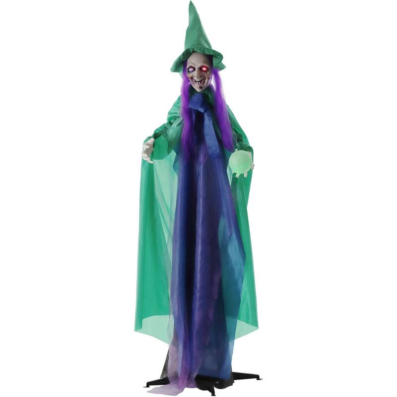 Haunted Hill Farm Vadoma the Animatronic Talking Fortune Teller Witch with Movement and Crystal Ball for Halloween Decoration