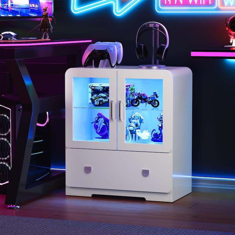 27'' Tall Display Cabinet with Acrylic Doors and LED Lights - N/A