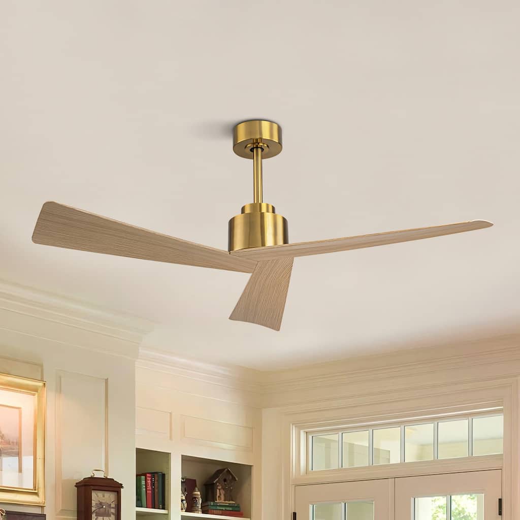 40W Modern Brushed Brass 6-Speed Remote Control ABS Wood Grain Color 3-Blade Indoor & Outdoor Ceiling Fan Without Light