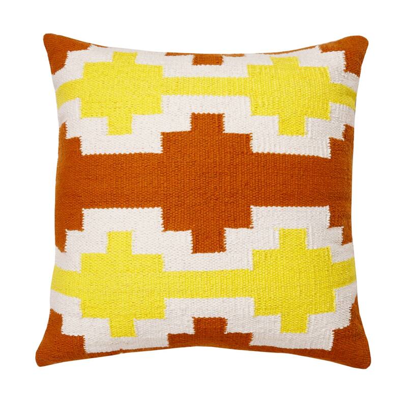 Handwoven Overtufted Geometric Cotton Throw Pillow Cover - 20" - Orange and Yellow