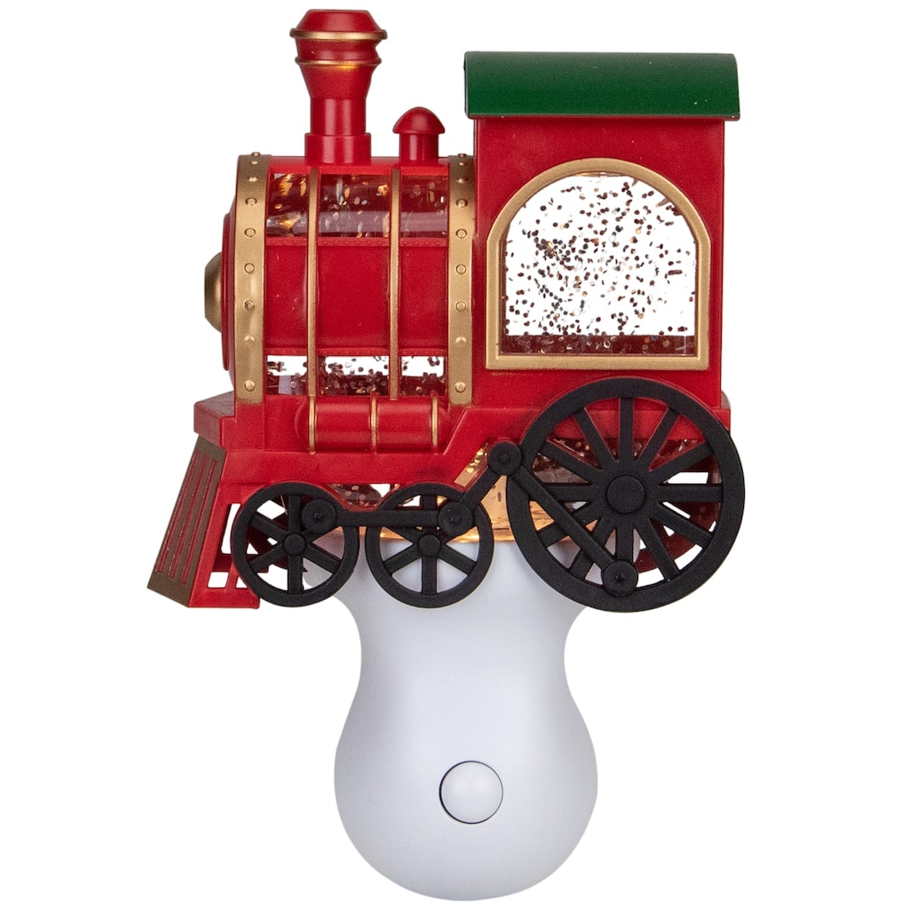 6.5" Red, Green Gold Glitter Bubble Lamp Christmas Train Night Light