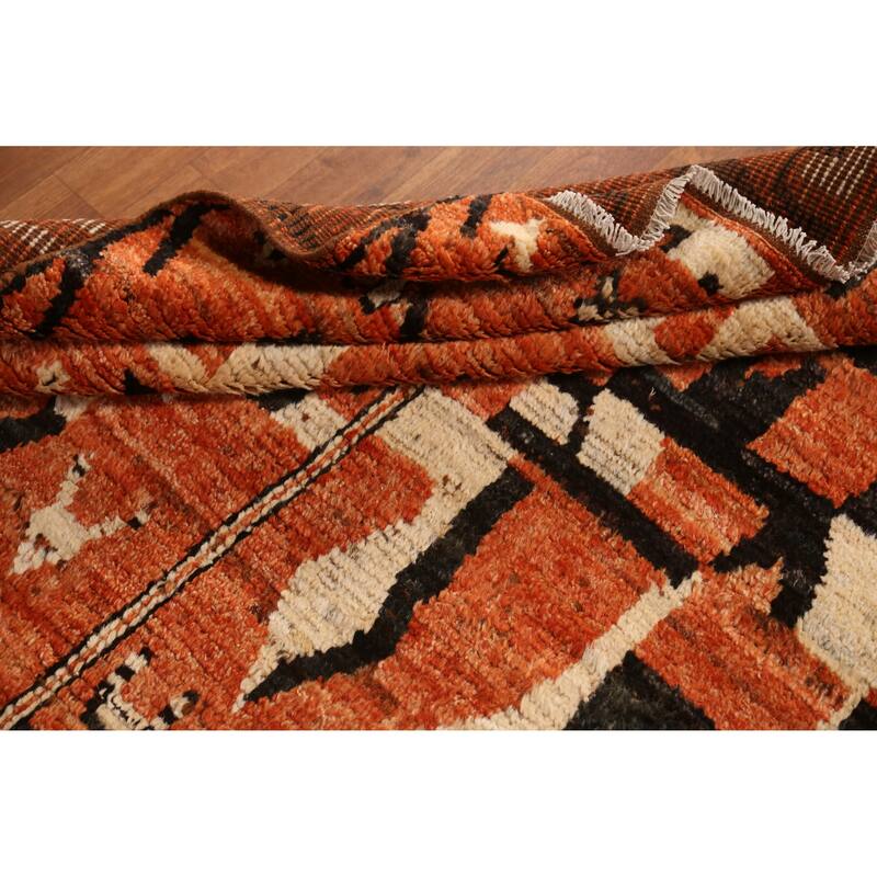 Geometric Moroccan Oriental Rug Hand-Knotted Orange Wool Carpet - 5'7" x 7'9"