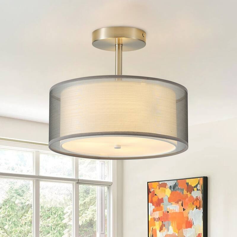 Modern Brushed Nickel 3-Light Semi Flush Mount Ceiling Lighting Fixture