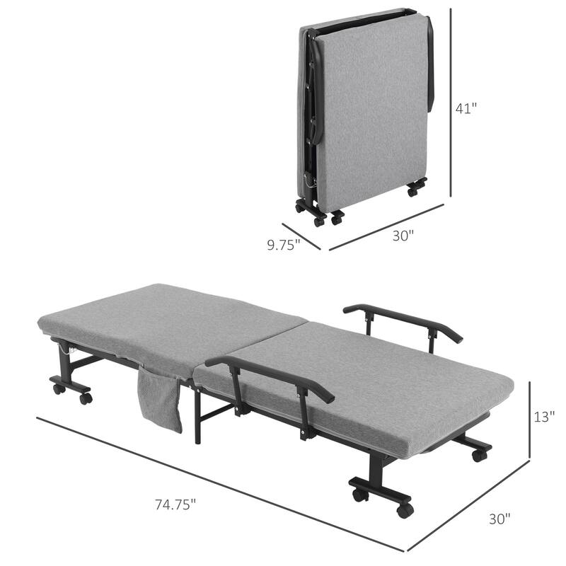 HOMCOM Folding Bed with 3.25" Mattress, Portable Foldable Guest Bed with Adjustable Backrest