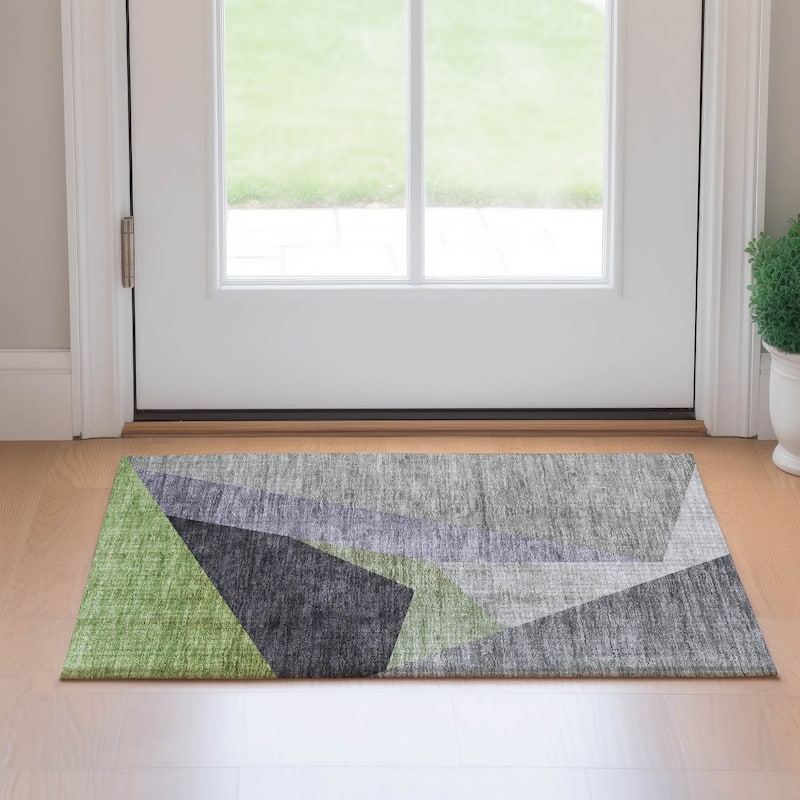 Premium Washable Super Soft Modern Deco Mayfield Rug - Sage - 1' 8" x 2' 6" - Rectangle