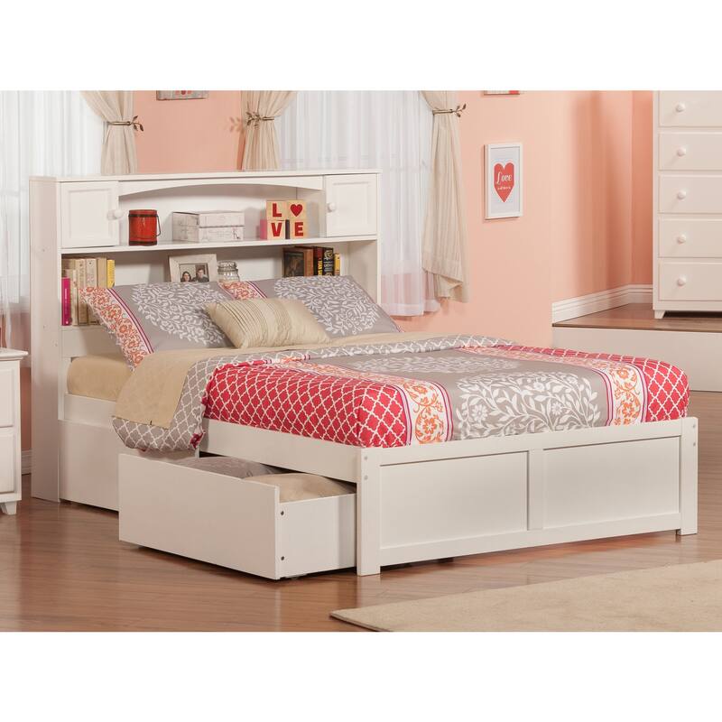 Antique Platform Bed with Drawers - White Bed Frame, Storage Bed, Modern Bed, Space Saving Design