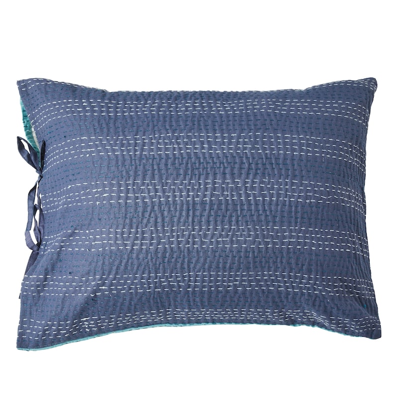 Melange Hand Craft Kantha Collection Solid Reversible Sham Pillow Cover