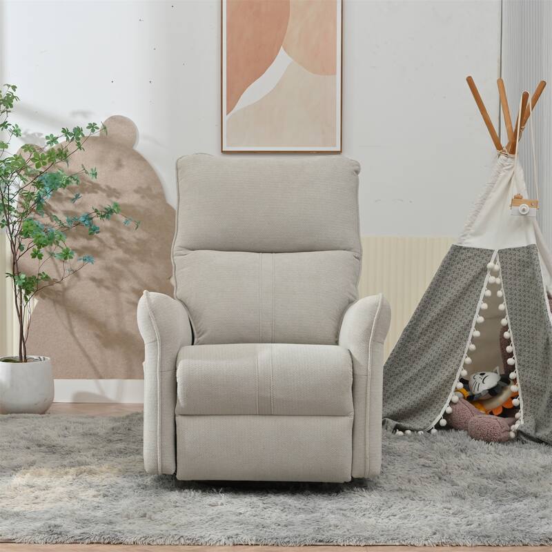 360° Swivel Rocking Recliner Chair, Manual Glider with Footrest, Modern Padded Lounge Chair for Small Spaces, Side Pockets