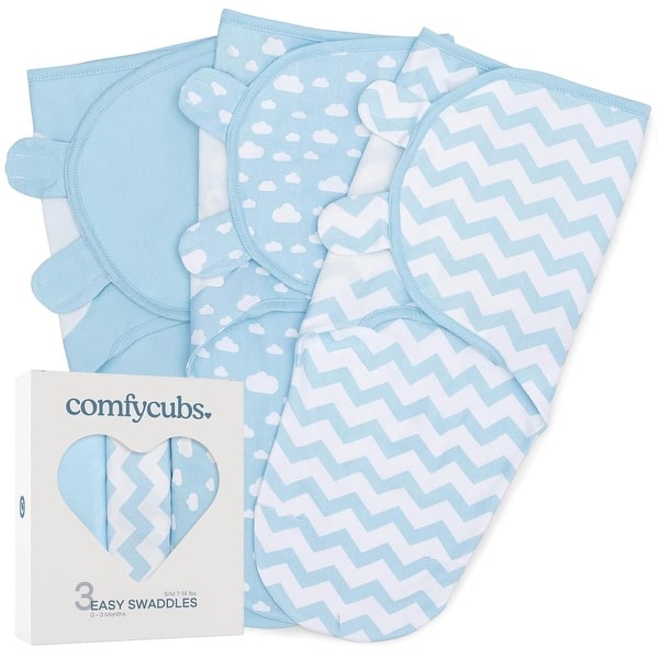 slide 2 of 6, Easy Swaddle Blanket, 3 Pack - 100% Cotton by Comfy Cubs Small - Blue