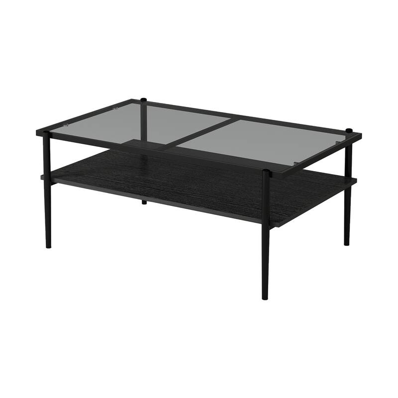 Rectangle Coffee Table with Gray Tempered Glass top and White Legs