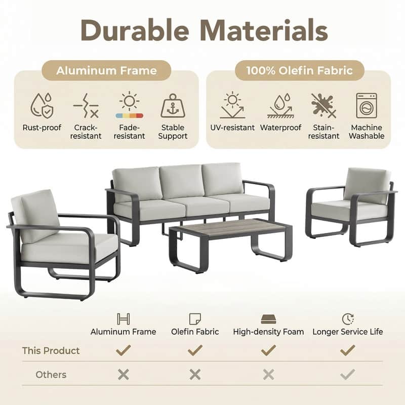 Spruce & Spring Outdoor Patio Furniture Set Aluminum Sofa Accent Chair
