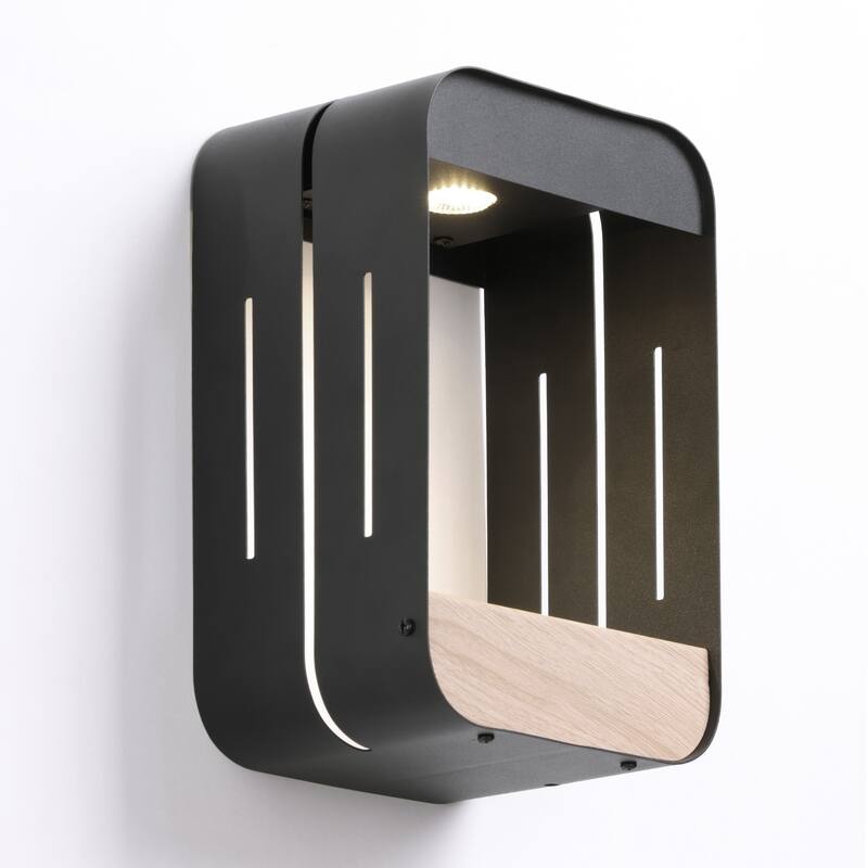 Outdoor Solar LED Wall Lantern Metal Wood-grain Shelf Sconce(4-pack)