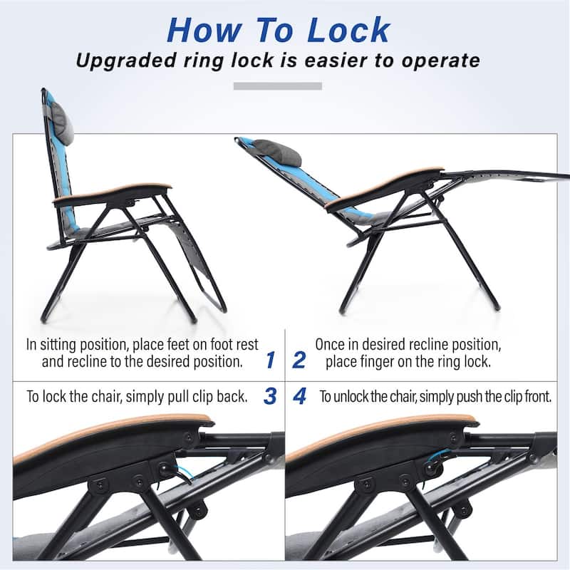 Padded Zero Gravity Chair Oversize Lounge Chair with Free Cup Holder
