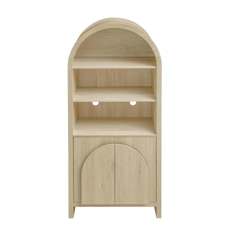 Arched Kitchen Cabinet with Fan-Shaped Handles, Wood Storage Cabinets, Accent Cabinet with Adjustable Shelves