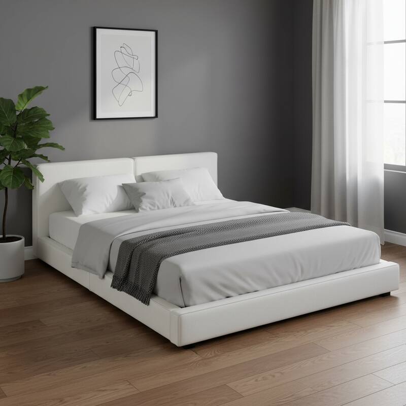 HomeRoots Beige Tufted Velvet Upholstered Queen Bed Frame - Queen