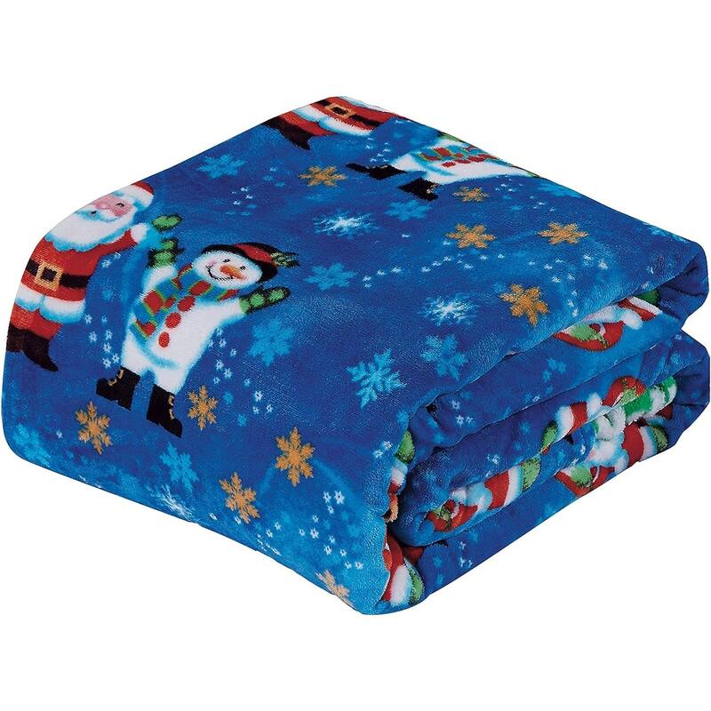 Velvet Touch Holiday Throw Fleece Blanket (50" x 60") - Santa & Frosty - Soft Ultra Plush Fleece Christmas Blanket