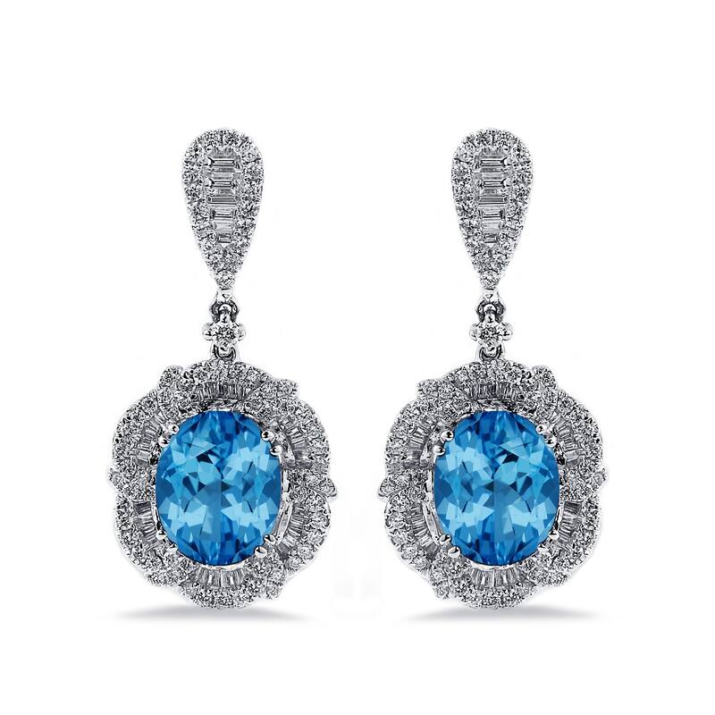 Auriya 6 3/8ct Fancy Oval-cut Topaz Halo Diamond Drop Earrings 2 1/8ctw 18k Gold