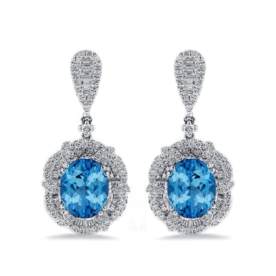 Auriya 6 3/8ct Fancy Oval-cut Topaz Halo Diamond Drop Earrings 2 1/8ctw 18k Gold