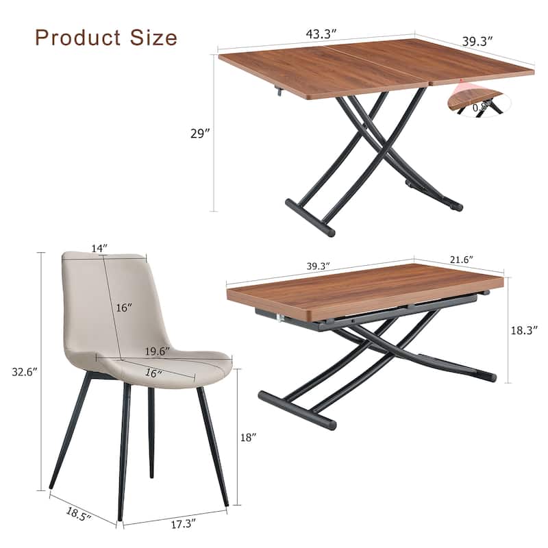 Height Adjustable Lift Table Set with Metal Frame, Multifunctional Dining Set Breakfast Nook with Dining Chairs