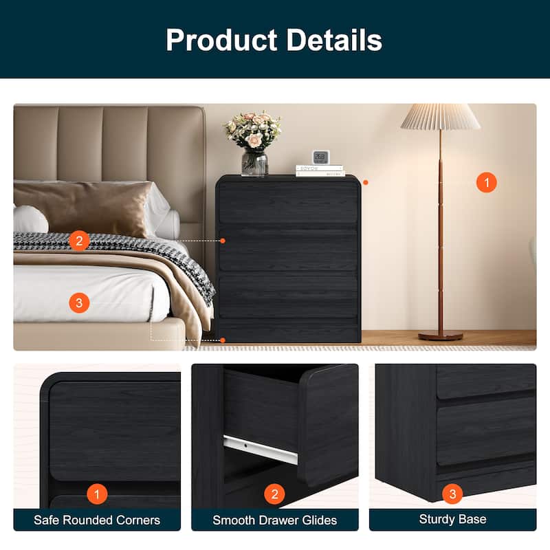 Modern Storage 3-Drawer Nightstand Set of 2 for Bedroom, Nursery, Living Room