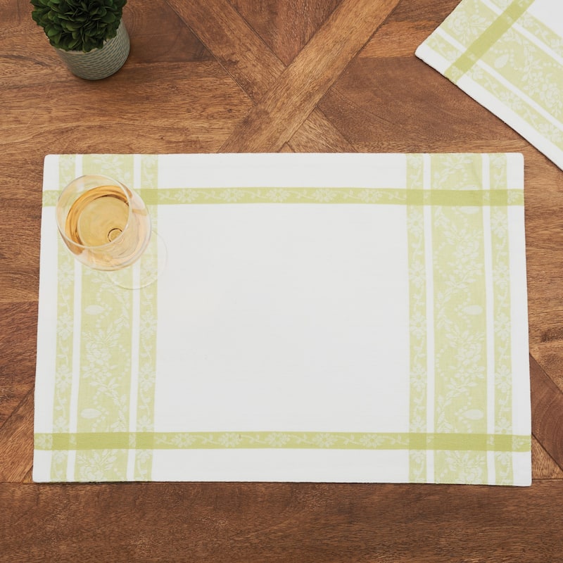 Rose Trellis Jacquard Peridot Cotton Woven Placemat Set of 6 - Set of 6