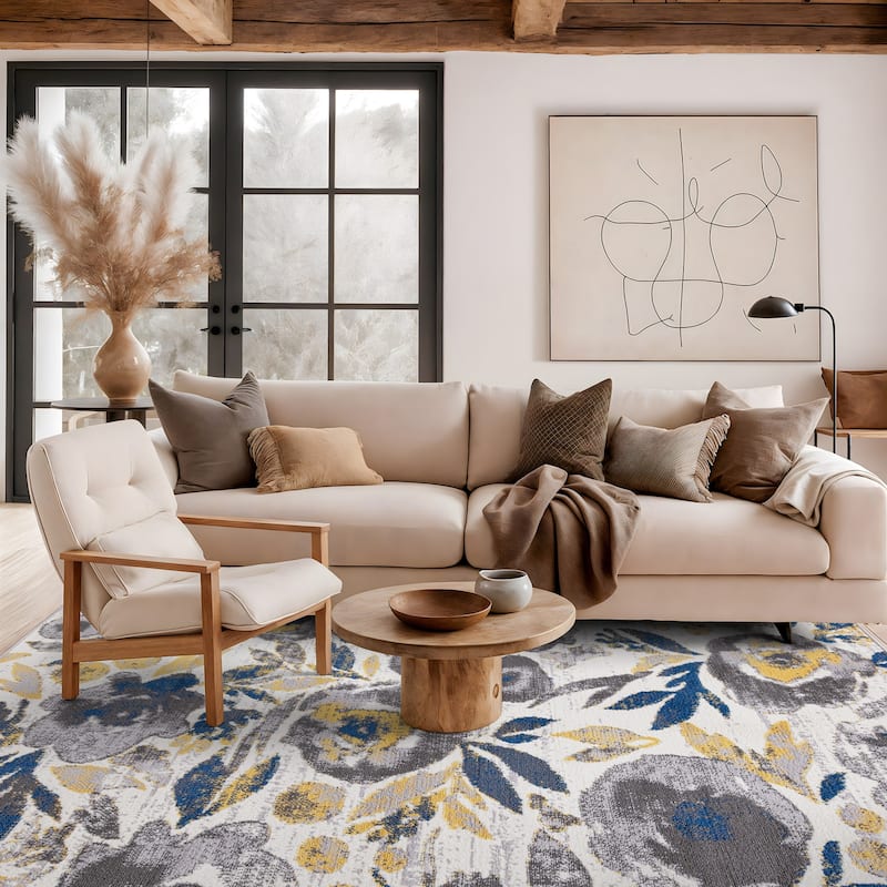 World Rug Gallery Vintage Modern Floral Area Rug - 5'x7' - Rectangle