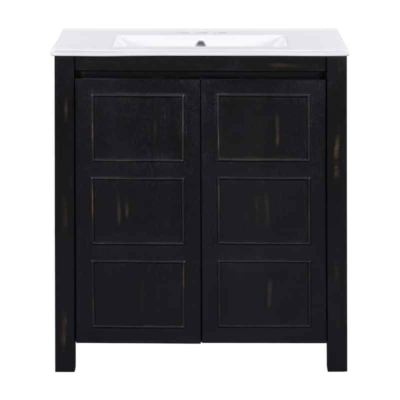 30 " Rustic Bathroom Vanity with Ceramic Sink, Adjustable Shelves