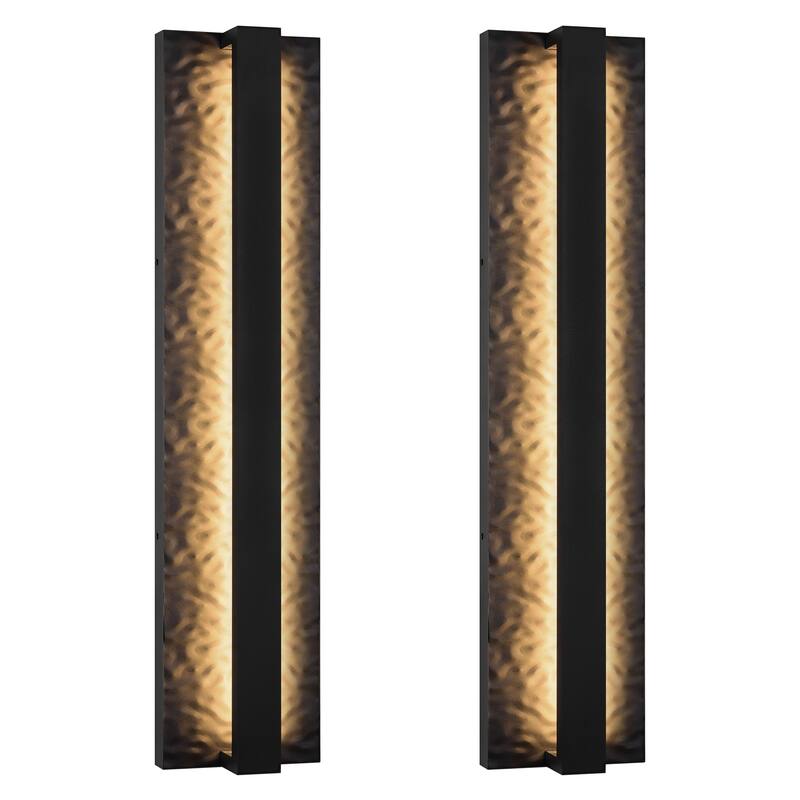 Outdoor LED Wall Light Handmade Textured Linear Black Wall Sconces - 2Pack/18.5inch