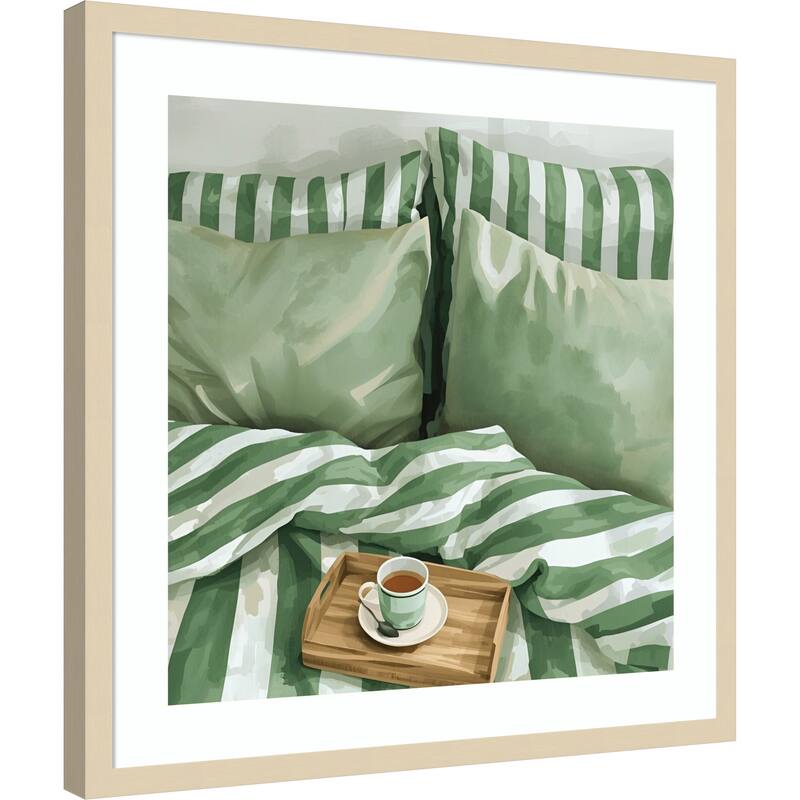 Tee im Bett by Ohkimiko Wood Framed Wall Art Print