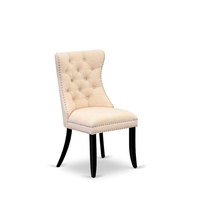 Parson Dining Chairs Set of 2 - Linen Fabric Padded Chairs with Nailhead Trim - Modern Kitchen Chairs