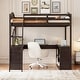 preview thumbnail 38 of 52, Solid Wood Loft Bed with Bulit-in U-shaped Desk and 2 Drawers, Full Size Loft Bedframe with Storage Shelves and Tri-fold Mirror