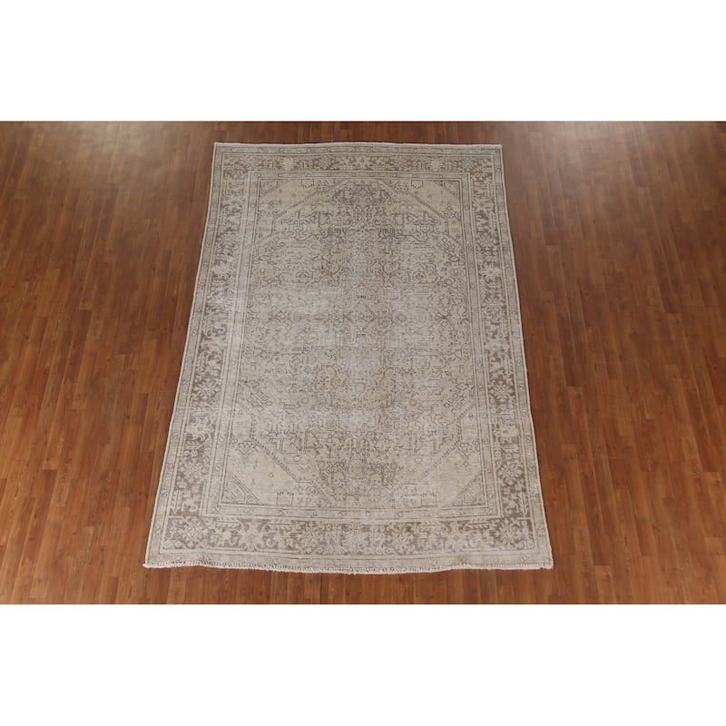 Distressed Tabriz Persian Antique Area Rug Hand-Knotted Wool Carpet - 6'6" x 9'6"