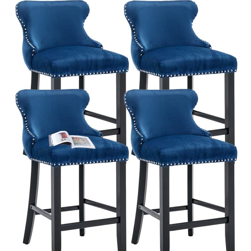Upholstered Wing Back Bar Stools (Set of 2) - Blue Velvet