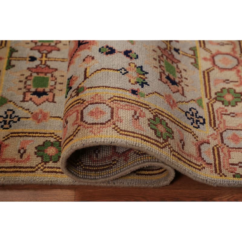 Transitional Beige Oushak Indian Foyer Rug Hand-Knotted Wool Carpet - 2'11"x 5'0"
