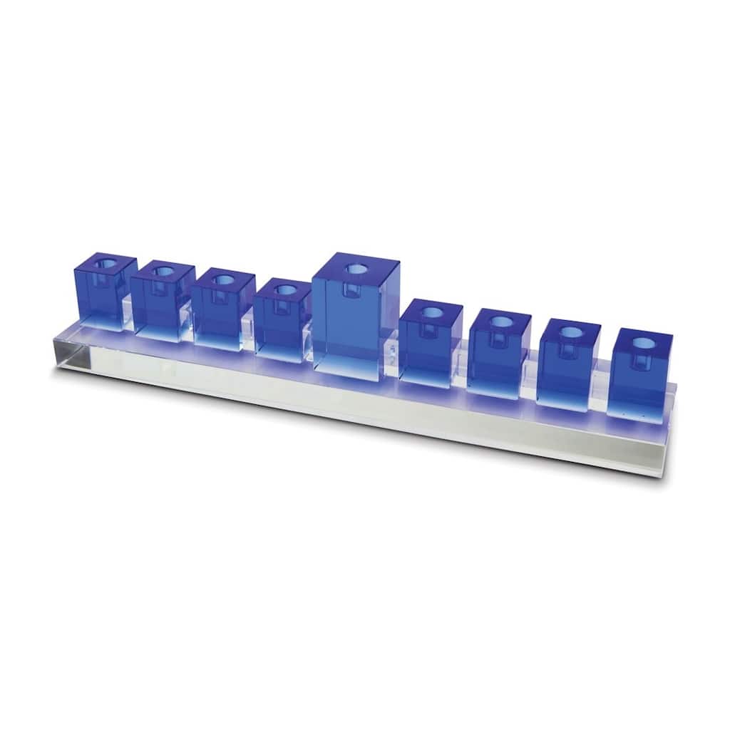 Curata Blue Crystal Glass Menorah
