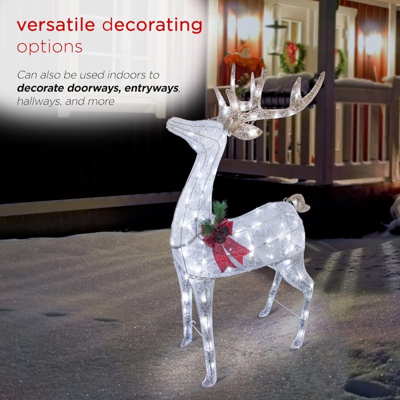 Alpine Corporation Mesh Holiday Reindeer Lawn Decoration with Cool White Lights